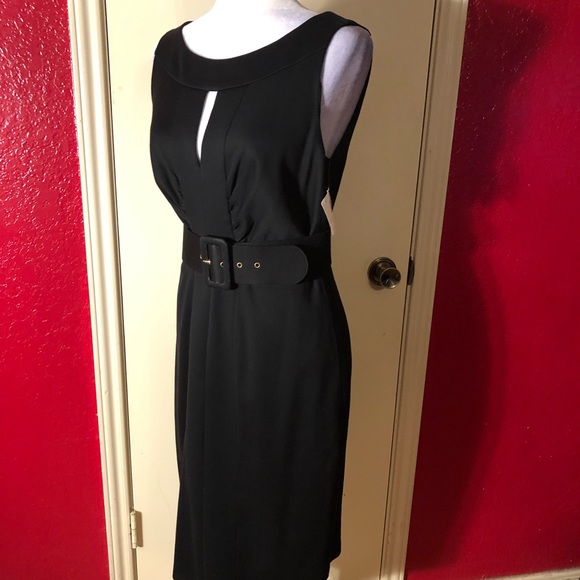 Kay Unger Black Sleeveless Belted Dress - Picture 6 of 10